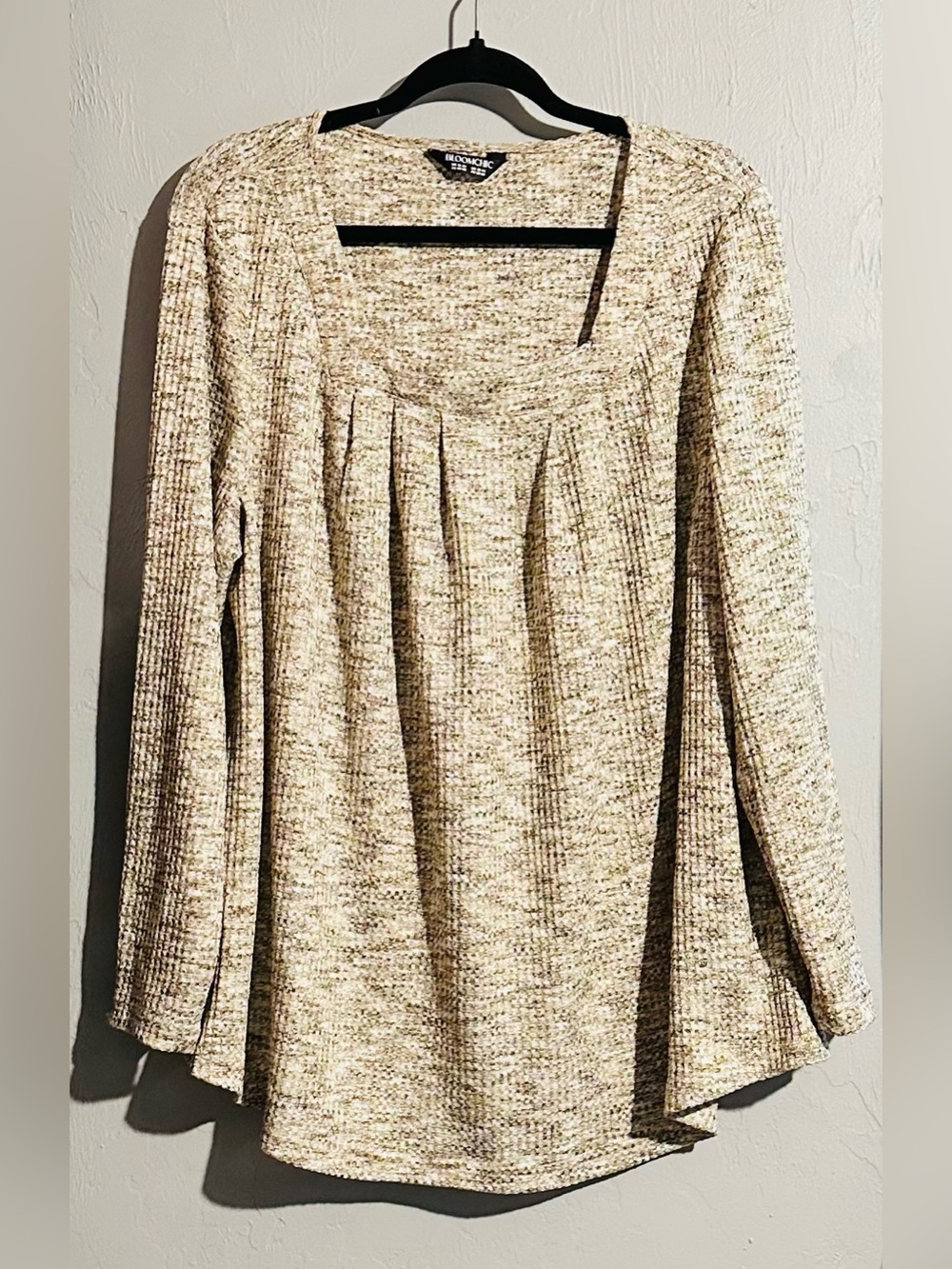 NWOT The Bloom Chic Flowy Cottagecore Fall Neutral Heather Ribbed Mockneck Tunic